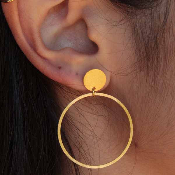 Boucles D'oreilles Cercles En Argent 925 Avec Zircons - Diamètre 19 Mm - Doré - Neuf Avec étiquettes