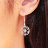 Boucles d'oreilles pendantes Elisa fleur rosace argent