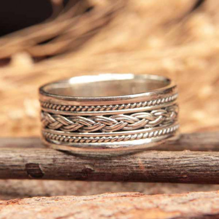 Bague de pouce ethnique khotao en argent massif tressé