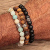 Bracelets empierrés en oeil de tigre, amazonite et onyx mat