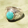 Chevalière Aztèque argent ciselé et turquoise