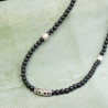 Collier tribal pour homme en agates noires mat et argent