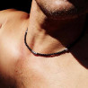 Collier masculin viril pour homme en perles noires et argent