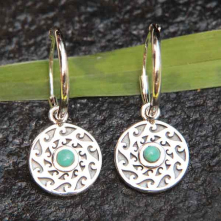 Boucles d'oreilles Pamplo argent et breloque ronde turquoise