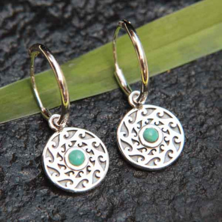 Boucles d'oreilles Pamplo argent et breloque ronde turquoise