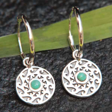 Boucles d'oreilles Pamplo argent et breloque ronde turquoise