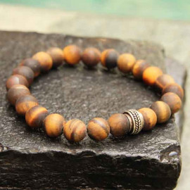 Bracelet Ginger boules d'oeil de tigre mat et argent