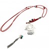 Collier long main de Fatma argent quartz rose cuir rouge et breloques