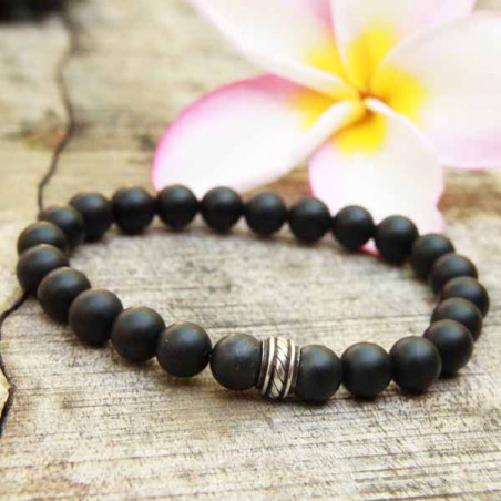 Bracelet perles noires Naja agates mat et argent