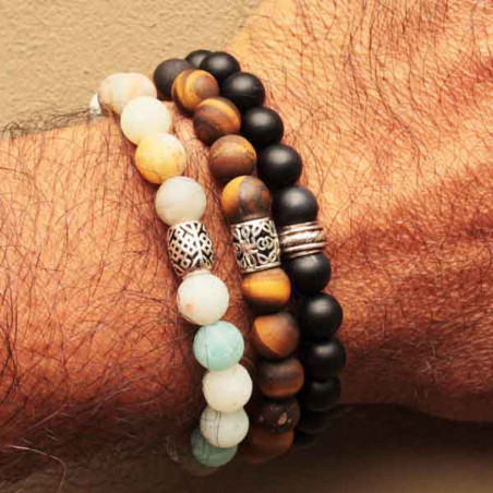 Bracelets empierrés agate, oeil de tigre et amazonite