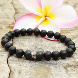 Bracelet homme Gaïa perles noires mat d'agates et argent