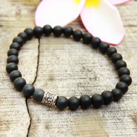 Bracelet fantaisie Vano pierres noires mat et argent