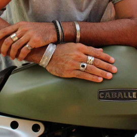 Bracelet fantaisie Vano pierres noires mat et argent