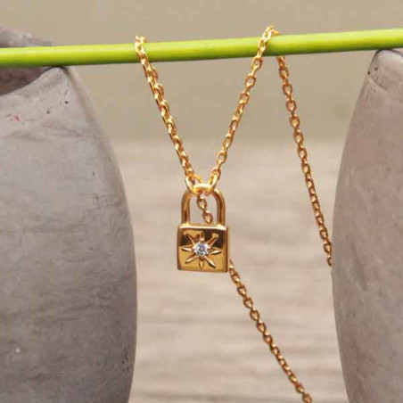 Collier fantaisie Heart lock en argent doré