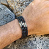 Bracelet homme boules agates noires totem argent