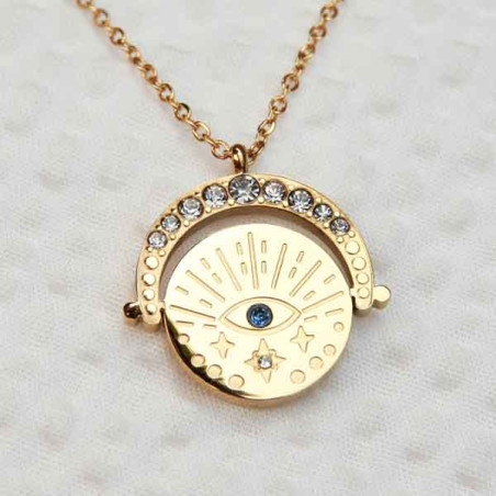 Collier fantaisie médaillon mauvais oeil pierre bleue
