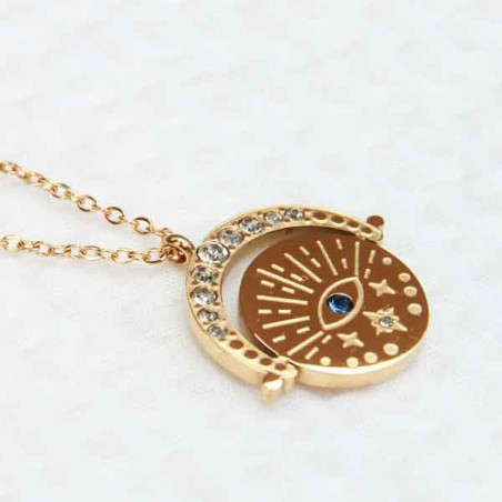 Collier femme médaillon mauvais oeil bleu