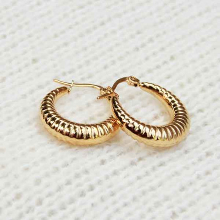 Boucles d'oreilles créoles cubaines ciselées en acier doré