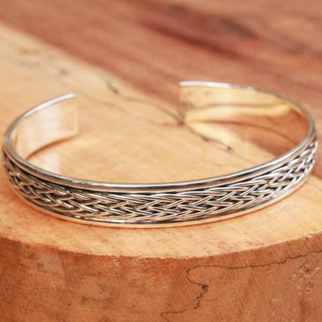 Bracelet argent Wako jonc tresse tribale pour homme