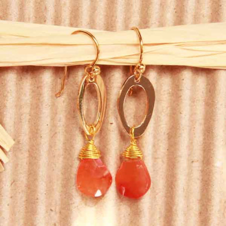 Boucles d'oreilles fantaisie pendantes dorées goutte de cornaline