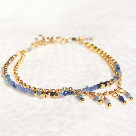 Bracelet fantaisie Séréna deux lignes dorées lapis et sodalite