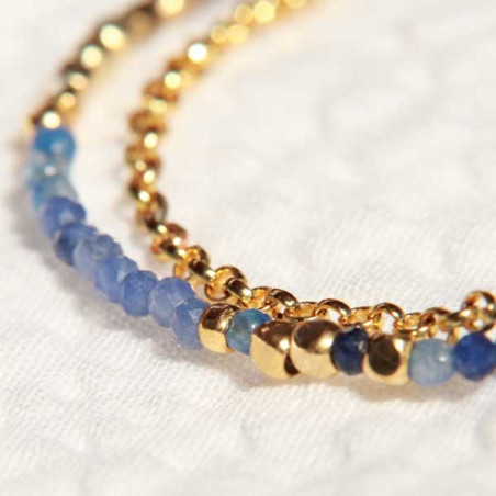 Bracelet fantaisie pierres bleues et perles dorées