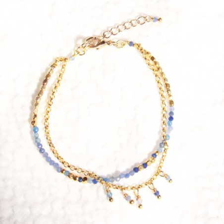 Bracelet fantaisie doré breloques en perles de lapis et sodalite