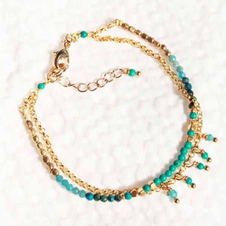 Bracelet fantaisie Séréna deux lignes dorées turquoise et howlite