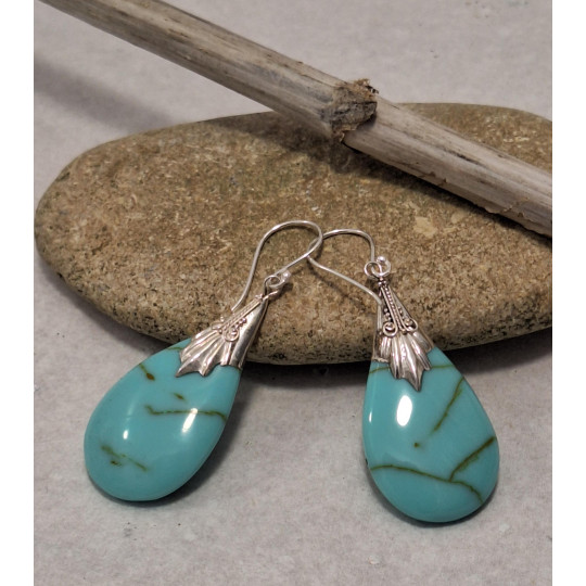 Boucles d'oreilles argent pendante Turquoise