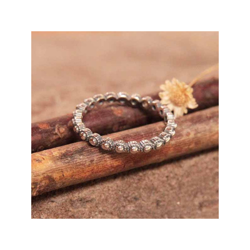 Bague Anneau En Argent Ciselé - Taille 56, Occasion, Bijou Vintage