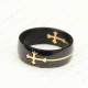Bague chevalier Lancelot anneau acier noir croix dorée
