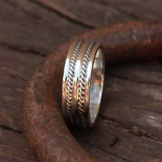 Bague homme en argent massif cordages ciselés