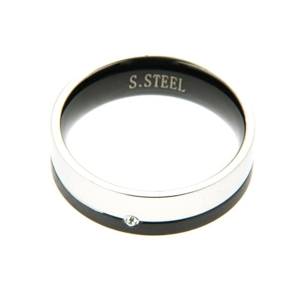 Bague anneau deux tons en acier et zircon