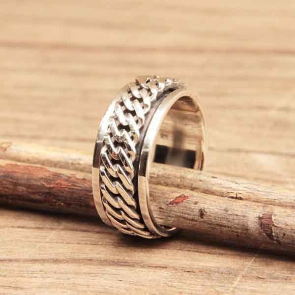 Anneau tournant antistress Tamar avec double chaînage argent