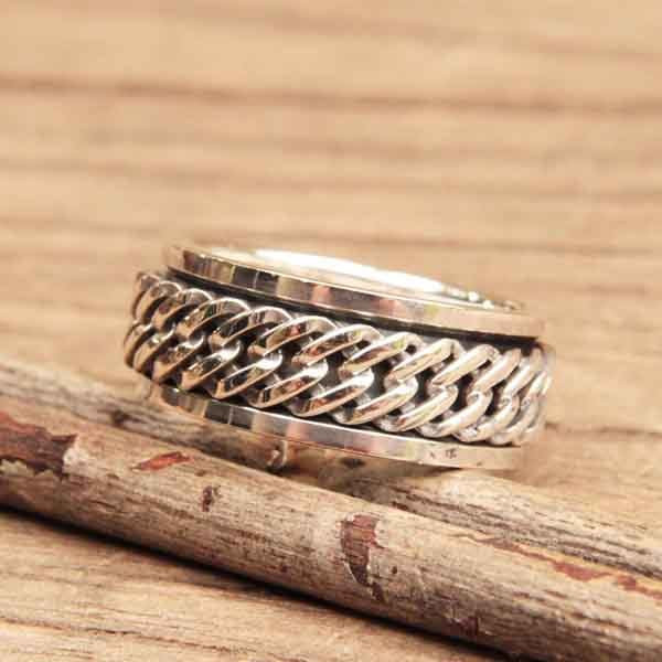 Anneau tournant antistress Tamar avec double chaînage argent