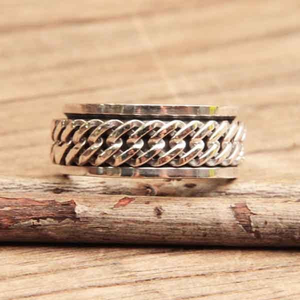 Anneau tournant antistress Tamar avec double chaînage argent