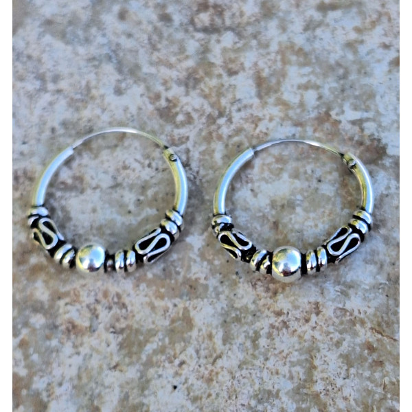 Boucles d'oreilles créoles tribales en argent de 15mm