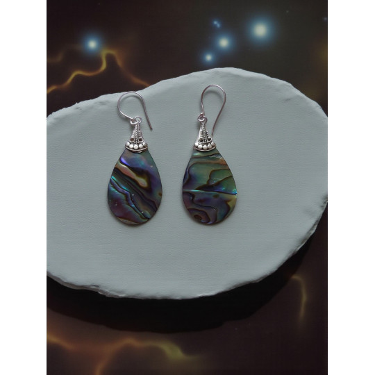 Boucles d'oreilles argent pendante en pierre de Bali