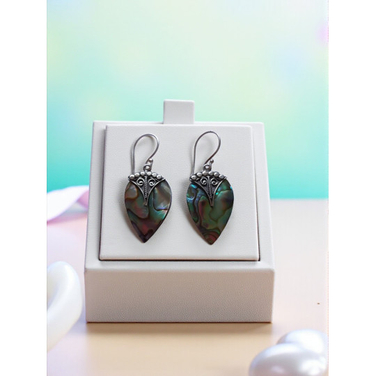 Boucles d'oreilles argent pendante en pierre de Bali