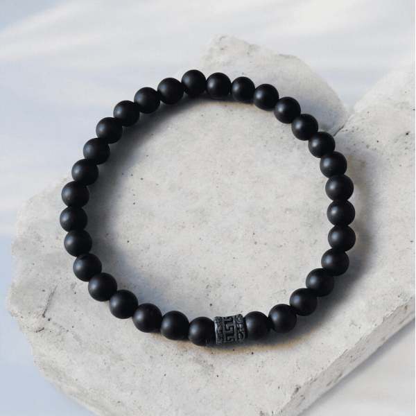 Bracelet fantaisie Vano pierres noires mat et argent