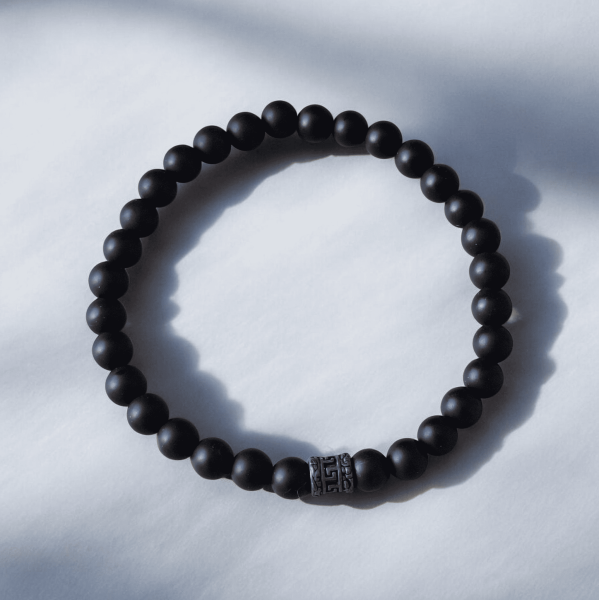 Bracelet fantaisie Vano pierres noires mat et argent