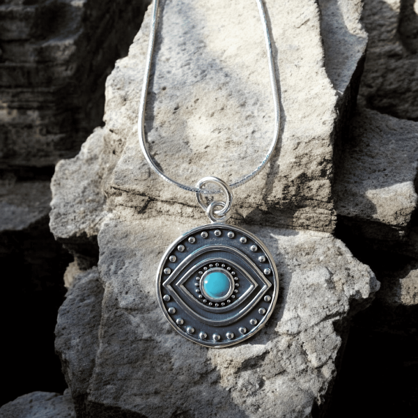 Collier oeil porte bonheur en argent et onyx