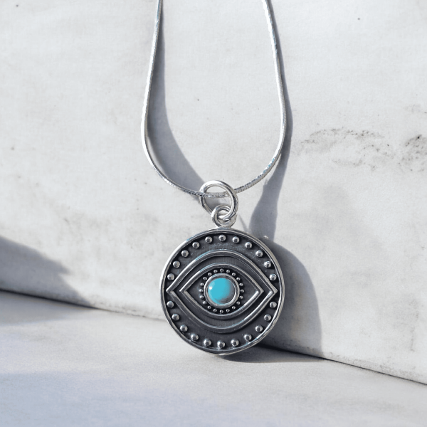 Collier oeil porte bonheur en argent et onyx