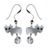 Boucles d'oreilles pendantes "Happy Cow" en argent, nacre et cristal