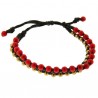 Bracelet "Rangoon" deux lignes en corde cirée, laiton et perles rouges