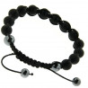 Bracelet fantaisie en agates noires et coton en macramé