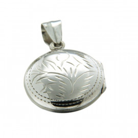 Pendentif argent porte photo rond ciselé