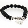 Bracelet fantaisie boules d'onyx facettées et cœur argent