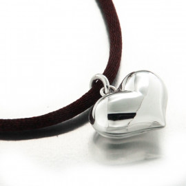 Collier "My heart" en soie et cœur argent bombé 