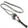 Collier long "Tusseau" en argent oxydé et pierre fine